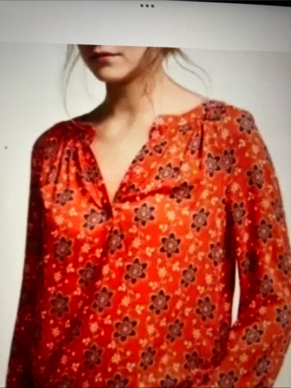 new directions Orange multi color print with balloon sleeves